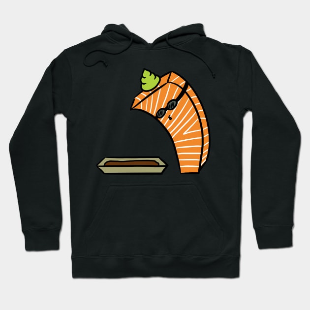 Salmon Sashimi Diving Into Soy Sauce Hoodie by bonniemamadraws